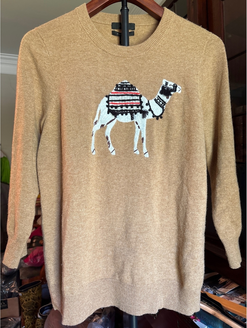 J Crew Wool & Cashmere Camel Embroidered Sweater M